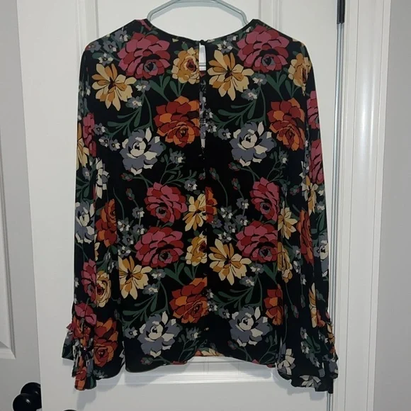 Elaine Rose multicolor Flower peasant blouse button details on back & sleeves XL - Picture 2 of 10